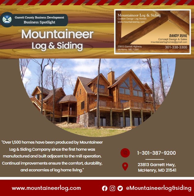 Today's Business Spotlight 🏠 is on Mountaineer Log & Siding, Inc!
Visit them at www.mountaineerlog.com or Mountaineer Log & Siding Inc
Follow us to see more daily Garrett County Business Spotlights!
If you are interested in having your business featured contact Connor Norman at cnorman@garrettcountymd.gov. #businessdevelopment #garrettcountymd